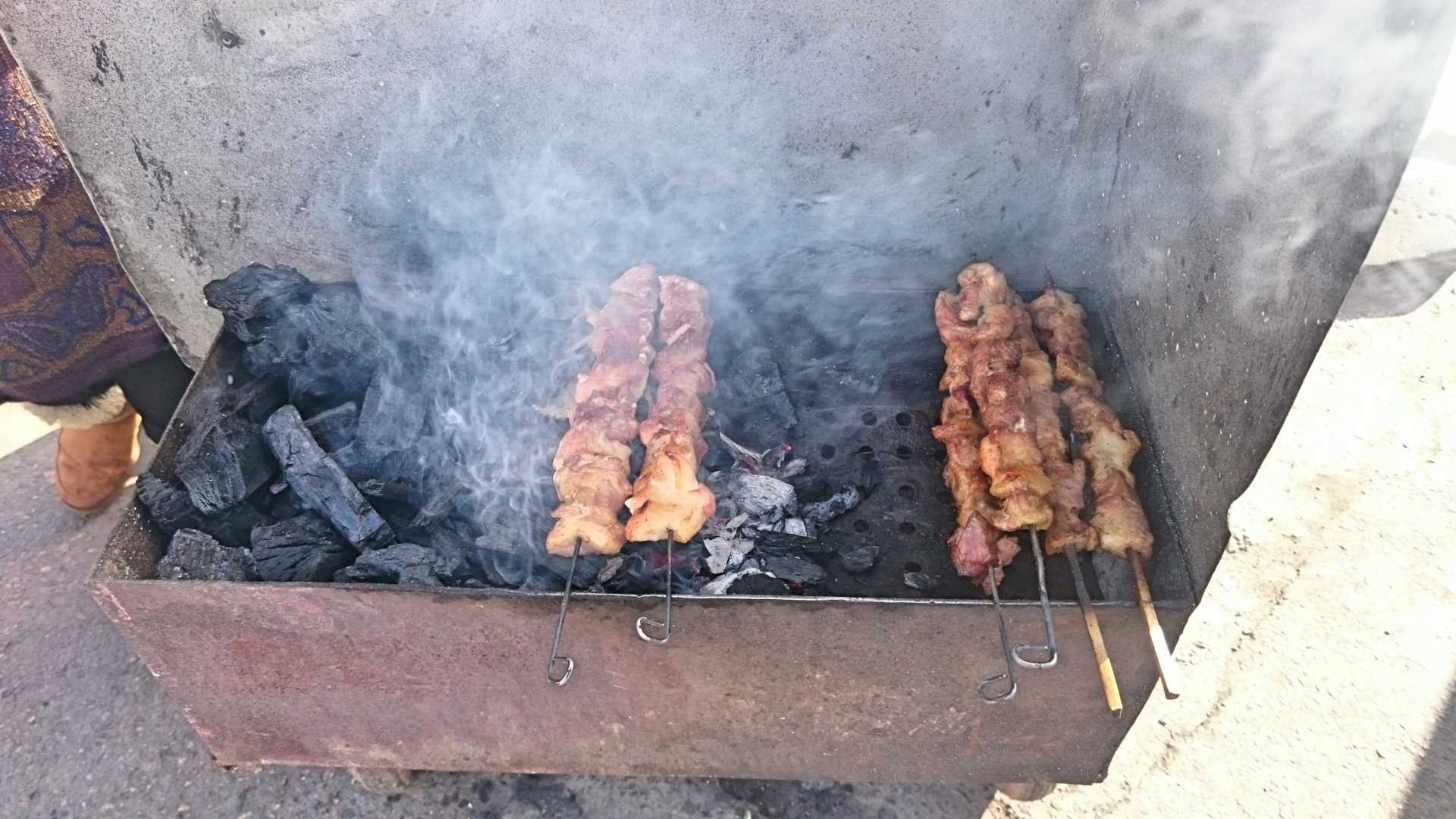 Shashlik, grilled meat typically a lamb, but also pork or beef